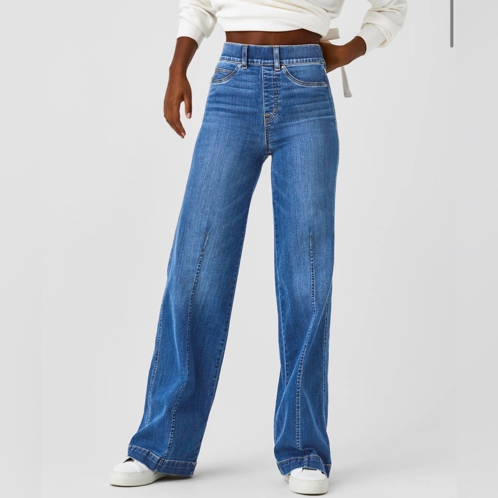 Spanx Womens Front Seam Wide Leg Jean Vintage Indigo